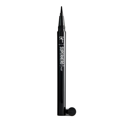 it COSMETICS Superhero Liquid Eyeliner Pen, Black - 24-Hour Waterproof Formula Won’t Smudge or Fade - With Peptides, Collagen, Biotin & Kaolin Clay - 0.03 fl oz