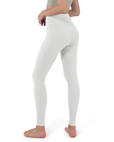 ODODOS Women's High Waisted Yoga Leggings with Pockets,Tummy Control Non See Through Workout Athletic Running Yoga Pants, Full-Length, White,Medium