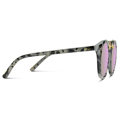 WearMe Pro - Polarized Round Vintage Retro Mirrored Lens Women Metal Frame Sunglasses (Tortoise/Pink Lens)