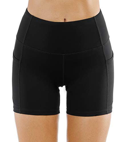 THE GYM PEOPLE High Waist Yoga Shorts for Women Tummy Control Fitness Athletic Workout Running Shorts with Deep Pockets (Small, Black)