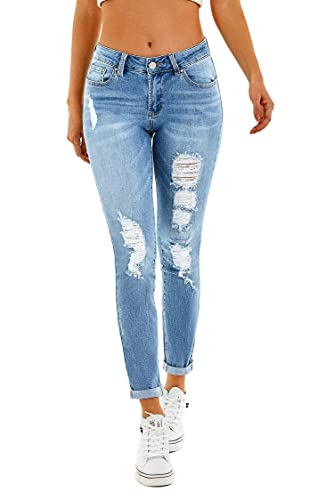 RHODANTHE Women's Ripped Boyfriend Jeans Stretch Skinny Trendy Jean Women Straight Distressed Jeans