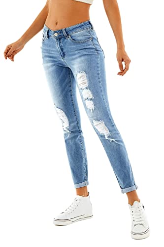 RHODANTHE Women's Ripped Boyfriend Jeans Stretch Skinny Trendy Jean Women Straight Distressed Jeans