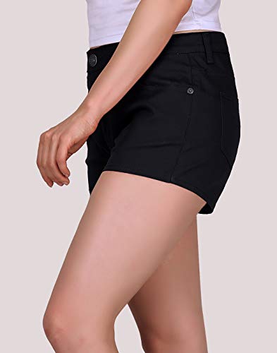 HDE Women's Solid Color Ultra Stretch Fitted Low Rise Moleton Denim Booty Shorts Black - M