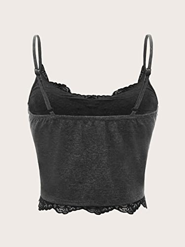 SOLY HUX Women's Y2k Gothic Lace Trim Cami Crop Top Sleeveless Sexy Tank Tops Camisole Clubwear Outfit Grey L