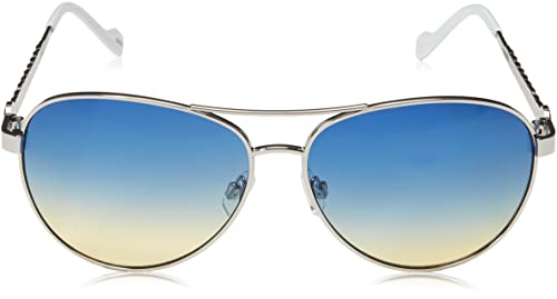 Jessica Simpson J5702 Classy Women's Metal Aviator Pilot Sunglasses with 100% UV Protection. Glam Gifts for Her, 61 mm, Silver & White