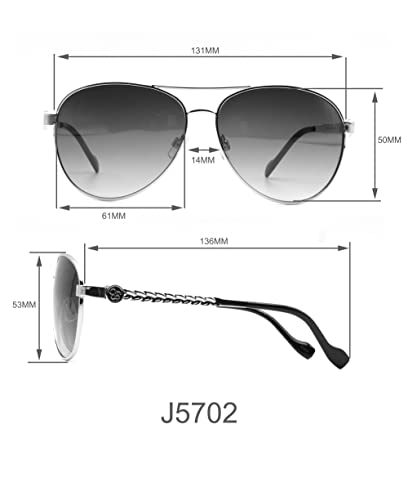 Jessica Simpson J5702 Classy Women's Metal Aviator Pilot Sunglasses with 100% UV Protection. Glam Gifts for Her, 61 mm, Silver & White