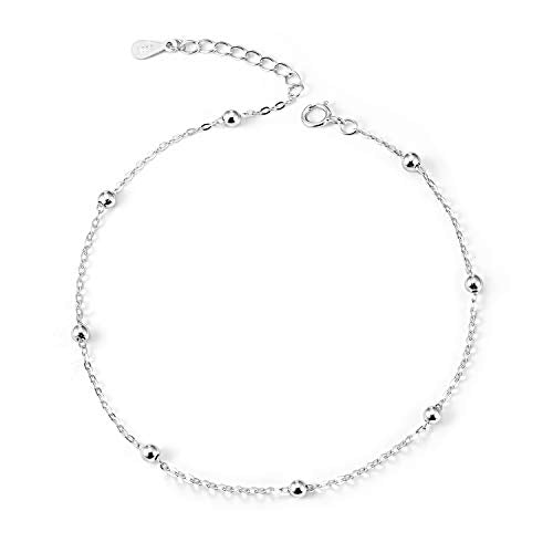 CHIC & ARTSY Ankle Bracelets 925 Sterling Silver Beaded Chain Anklets for Women Simple Foot Jewelry