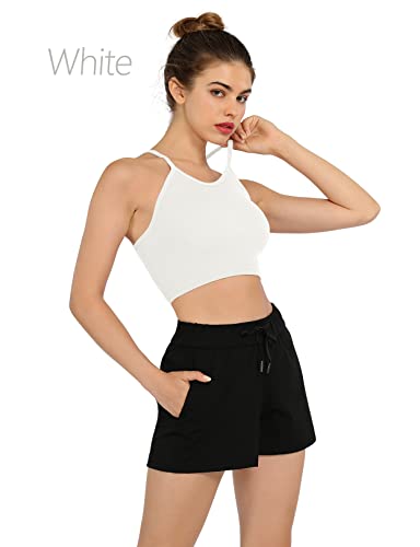 ODODOS Women's Crop Camisole 3-Pack Washed Seamless Rib-Knit Crop Tank Tops, White Purple Yellow, X-Small/Small