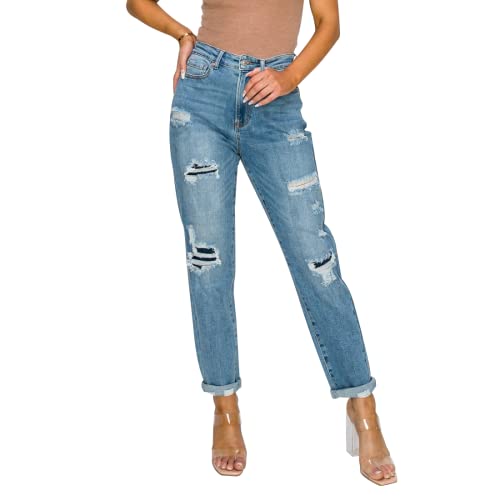 Little Vintage Girls High Rise Distressed Ripped Jeans for Women High Waist Mom Jeans Boyfriend Jean, Wax Jeans, Denim Baggy Jeans Medium 1