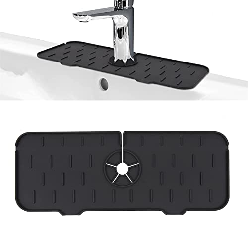 Kitchen Sink Splash Guard, Silicone Faucet Mat Sink Water Splash Guard, Faucet Splash Catcher, Silicone Deflector Under The Faucet, Keep Kitchen and Bathroom Sinks Dry (Black)