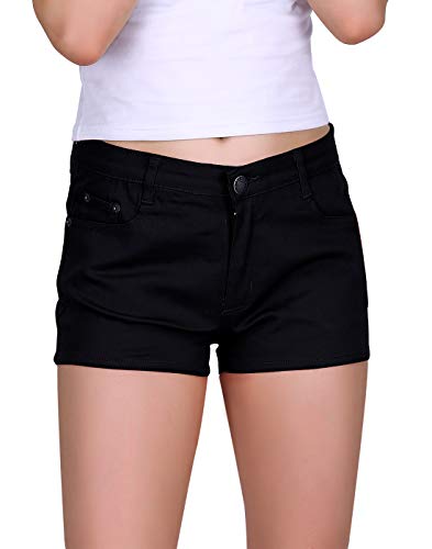 HDE Women's Solid Color Ultra Stretch Fitted Low Rise Moleton Denim Booty Shorts Black - M