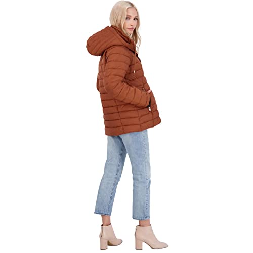 Jessica Simpson Womens Quilted Packable Puffer Coat Brown M