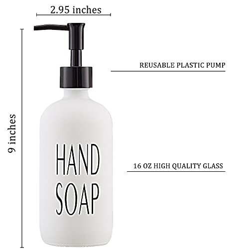 Onsogi 16 Oz White Glass Hand Soap and Dish Soap Dispenser Set with Black Plastic Pumps for Farmhouse Kitchen Counter Bathroom Decor and Organization - 2 Pack