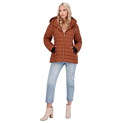 Jessica Simpson Womens Quilted Packable Puffer Coat Brown M