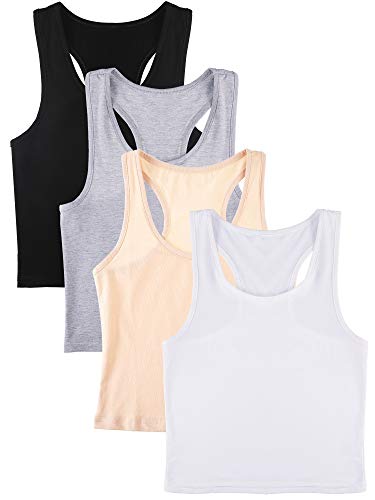 Boao 4 Pieces Basic Crop Tank Tops Sleeveless Racerback Crop Top for Women(Black, White, Light Grey, Beige,Medium)