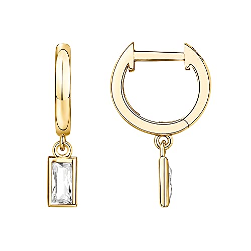 PAVOI 14K Gold Plated S925 Sterling Silver Post Drop/Dangle Huggie Earrings for Women | Dainty Earrings (Baguette, Yellow-Gold-Plated)