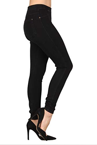 Lildy Women’s Real Denim Skinny Jean Jeggings, Stretchable Cotton Blend Material, Black Wash, Large/X-Large