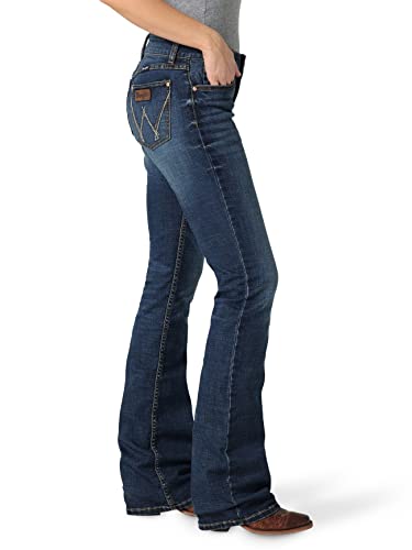 Wrangler Women's Retro Mae Rise Stretch Boot Cut Jean, Mid Wash, 9W x 32L