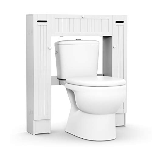 Giantex Over The Toilet Storage Cabinet with 2 Doors and Adjustable Shelves, Over-The-Toilet Rack Bathroom Shelf with Paper Holder, Freestanding Bathroom Storage Over The Toilet for Small Space, White