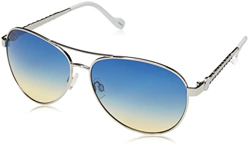 Jessica Simpson J5702 Classy Women's Metal Aviator Pilot Sunglasses with 100% UV Protection. Glam Gifts for Her, 61 mm, Silver & White