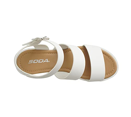 Soda ACCOUNT ~ Women Open Toe Two Bands Lug sole Fashion Block Heel Sandals with Adjustable Ankle Strap (White, numeric_9)