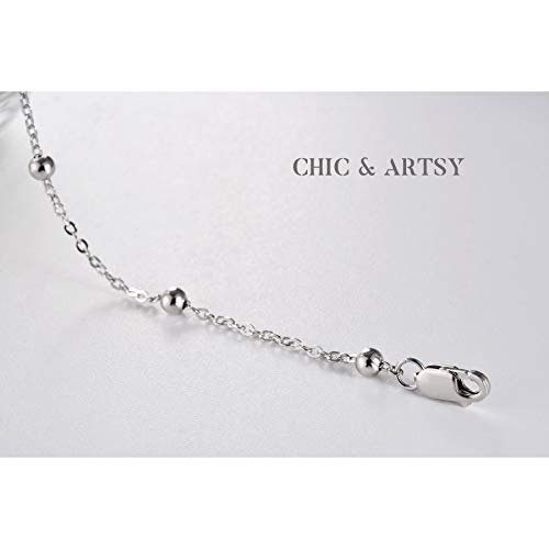 CHIC & ARTSY Ankle Bracelets 925 Sterling Silver Beaded Chain Anklets for Women Simple Foot Jewelry