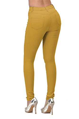 Lover Brand Fashion High Waisted-Rise Ladies Colored Denim Stretch Skinny Destroyed Ripped Distressed Jeans for Women, Mustard, Small