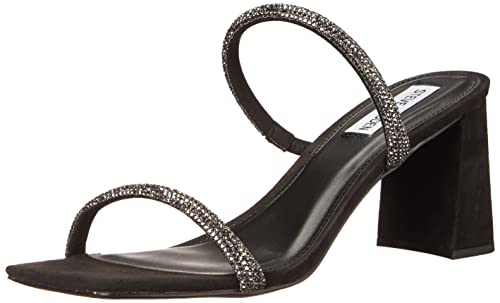 Steve Madden Women's Lilah Heeled Sandal, Black Rhinestone, 6.5