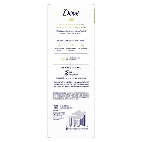 Dove Skin Care Beauty Bar For Softer Skin Cucumber And Green Tea More Moisturizing Than Bar Soap 3.75 oz, 8 Bars