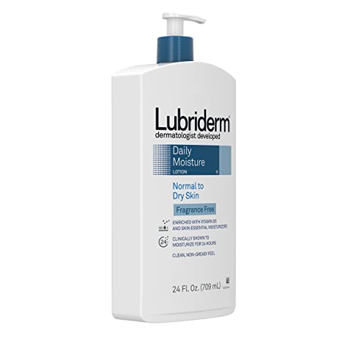 Lubriderm Daily Moisture Hydrating Unscented Body Lotion with Pro-Vitamin B5 for Normal-to-Dry Skin for Healthy-Looking Skin, Non-Greasy and Fragrance-Free Lotion, 24 fl. oz