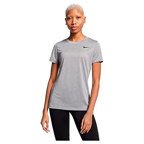 Nike Women's Dry Legend Crew Training T-Shirt (Dark Grey Heather/Black, Large)