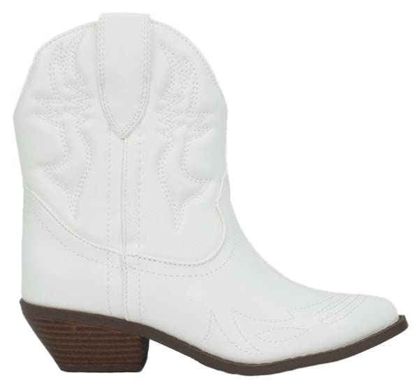 Soda Women Cowgirl Cowboy Western Stitched Ankle Boots Pointed Toe Short Booties Rigging-S (7.5, WHITE, numeric_7_point_5)