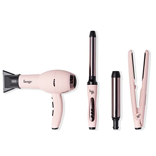 L’Ange Hair Bijou Luxury Styling Set - 32mm and 25mm Titanium Curling Wand - Hair Ceramic Straightener - Professional Hair Dryer - Negative Ionic Technology - (Styling Set)(Blush))