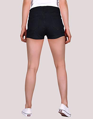 HDE Women's Solid Color Ultra Stretch Fitted Low Rise Moleton Denim Booty Shorts Black - M