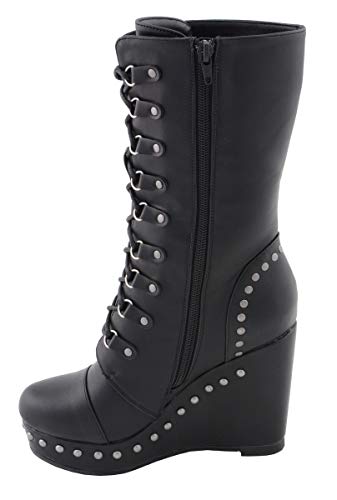 Milwaukee Performance MBL9438 Womens Black Lace-Up Boots with Platform Wedge - 10