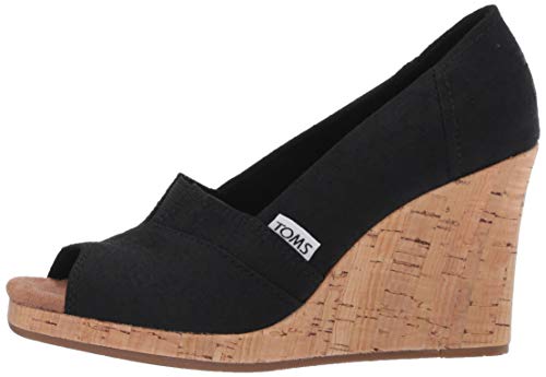 TOMS Women's Classic Espadrille Wedge Sandal, Black Scattered Woven, 8