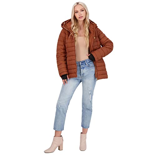 Jessica Simpson Womens Quilted Packable Puffer Coat Brown M