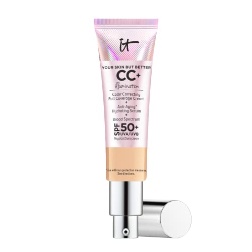 it COSMETICS Your Skin But Better CC+ Cream Illumination, Medium (W) - Color Correcting Cream, Full-Coverage Foundation, Hydrating Serum & SPF 50+ Sunscreen - Radiant Finish - 1.08 fl oz