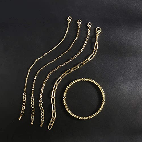 Gold Chain Bracelet Sets for Women Girls 14K Gold Plated Dainty Link Paperclip Bracelets Stake Adjustable Layered Gold Bracelet for Women Trendy Gold Jewelry For Women