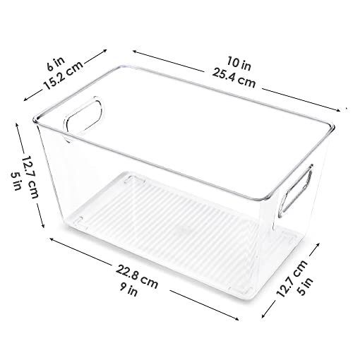 Vtopmart Clear Plastic Pantry Organizer Bins, 6 PCS Food Storage Bins with Handle for Refrigerator, Fridge, Cabinet, Kitchen, Countertops, Cupboard, Freezer Organization and Storage, BPA Free, Medium