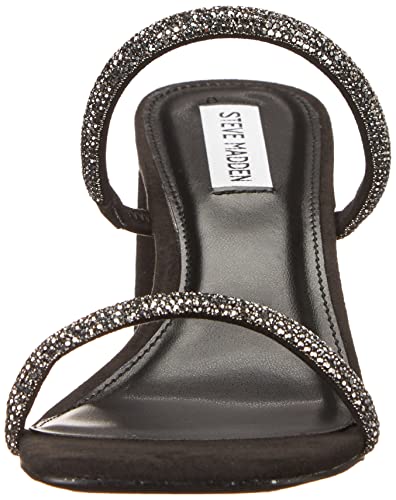 Steve Madden Women's Lilah Heeled Sandal, Black Rhinestone, 6.5