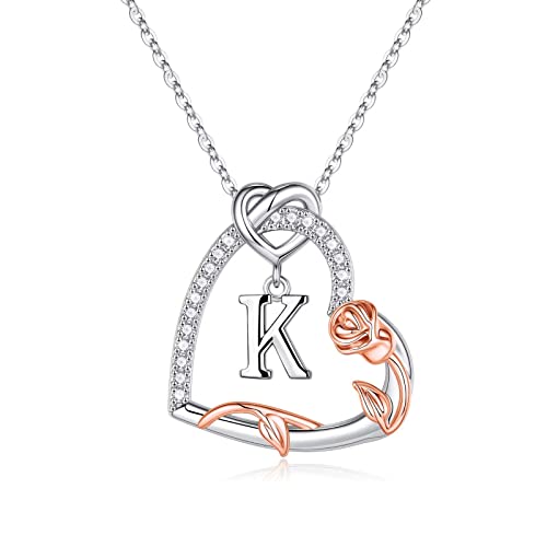 Easter Gifts for Teen Girls Women - Heart Initial Necklaces for Women Teen Girls, Letter Initial K Necklace Jewelry Anniversary Engagement Gifts Necklace for Her Wife Girlfriend Birthday Romantic Gifts Bridesmaid Proposal Gifts Necklace