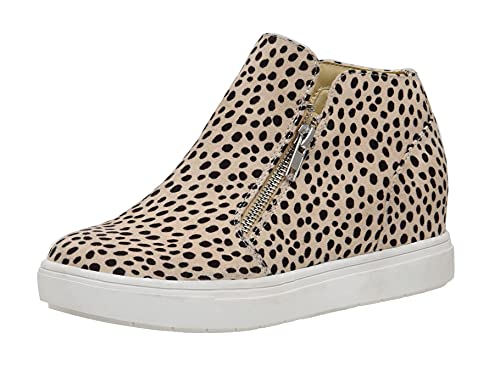 CUSHIONAIRE Women's Hart Hidden Wedge Sneaker +Memory Foam & Wide Width Available, Spotted Cheetah 9.5