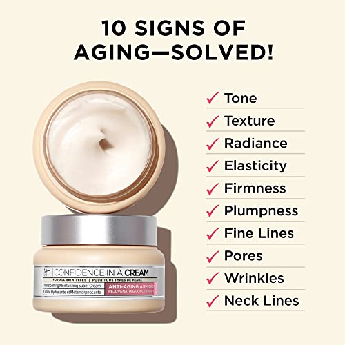 IT Cosmetics Confidence in a Cream Anti Aging Face Moisturizer - Improved Formula - Reverses 10 Signs of Aging Skin in 2 Weeks, 48HR Hydration with Hyaluronic Acid, Niacinamide + Peptides - 2 fl oz