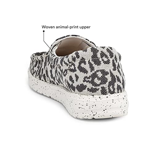 Hey Dude Women's Misty Woven Cheetah Grey Size 8 | Women’s Loafers | Women’s Slip On Shoes | Comfortable & Light-Weight