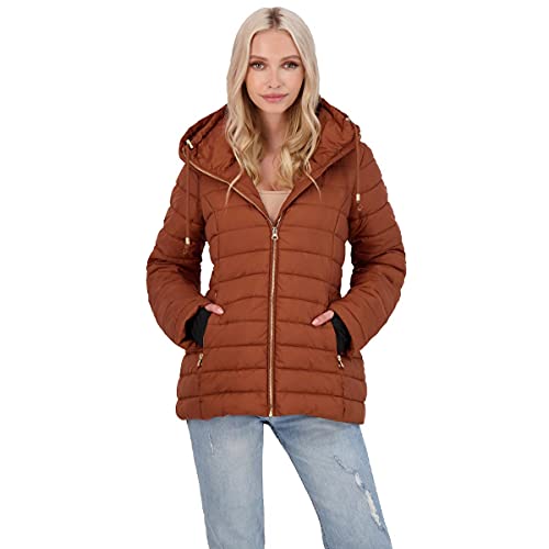 Jessica Simpson Womens Quilted Packable Puffer Coat Brown M