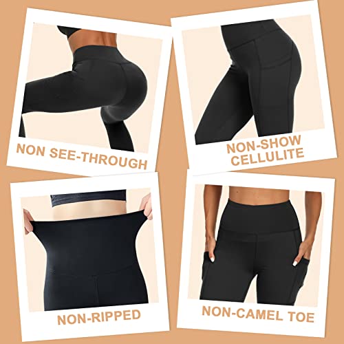 GAYHAY 3 Pack Leggings with Pockets for Women - High Waisted Tummy Control Buttery Soft Workout Gym Yoga Pants Black/Black/Black