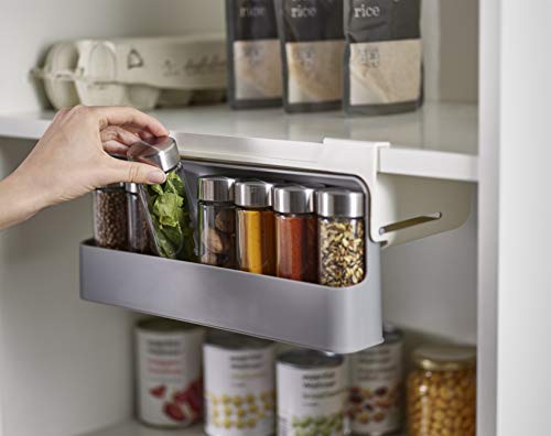 Joseph Joseph CupboardStore Spice Organizer 3M Tape Under-Shelf Pull Out Drawer Storage for Cabinet, One-size, Gray/White