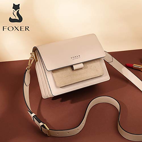 Women's Crossbody Shoulder Bag Split Leather Small Flap Lady Purse Female Cross Body Bag (Apricot)