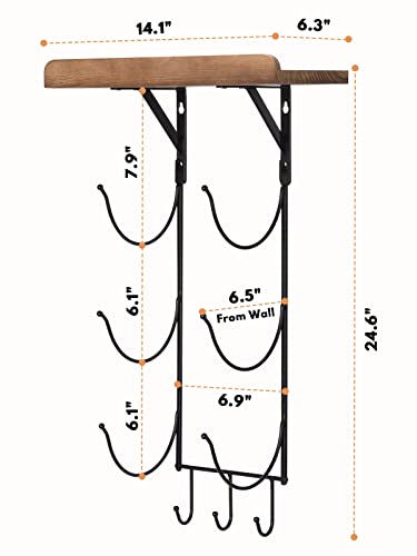 Towel Rack Wall Mounted for Bathroom, IRIIJANE Metal Bath Towel Holder Storage Hand Towels w/ Wood Shelf and 3 Hooks for Small Bathroom Organizer Decor or RV Camper, Black